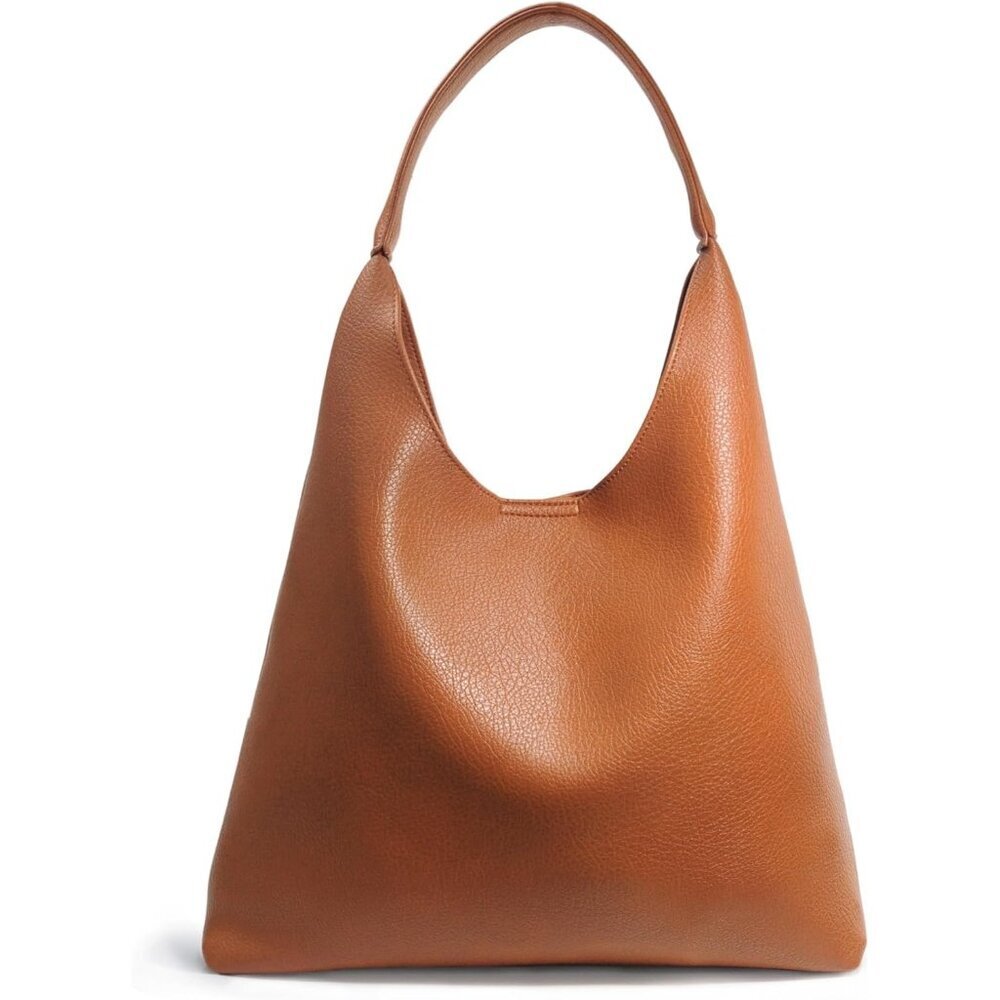 Women Orange-Brown Imported PU Polyester Leather Hobo Soft Vegan Tote Bags